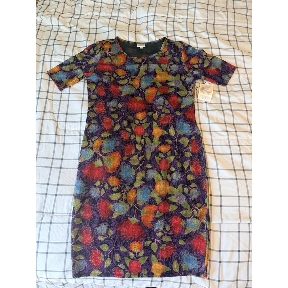 NWT Lularoe Dress XL Julia Multicolor Floral Dark Background